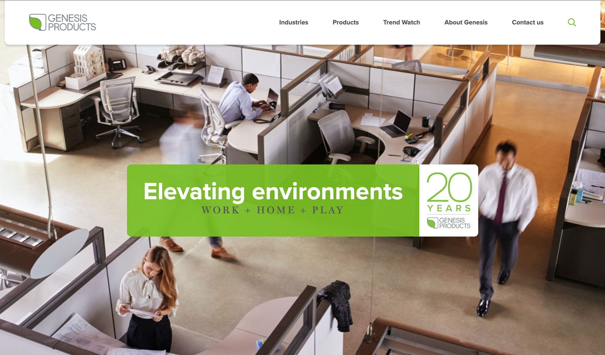 Original Genesis Products homepage: "Elevating environments" hero